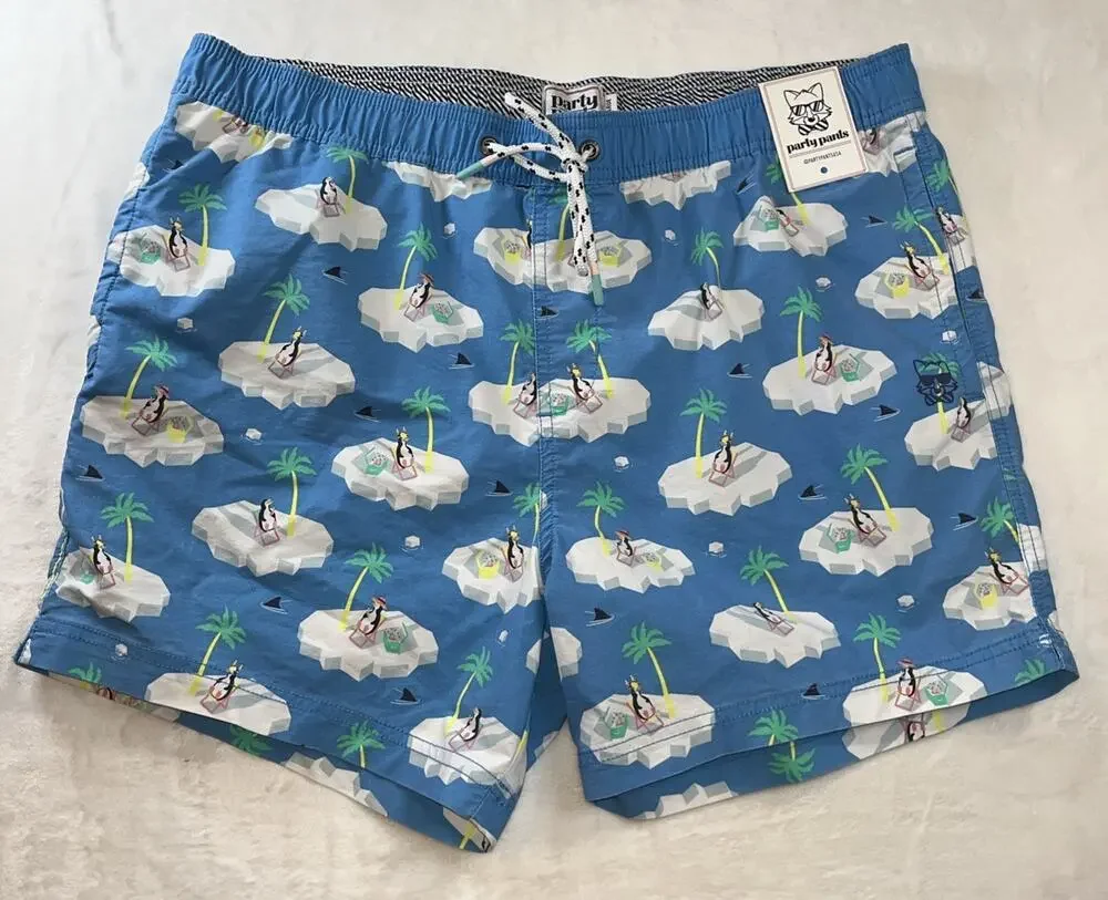 Party Pants Men's Swim Trunks Tropical Blue Size XL, X-LARGE SHORTS NEW NWT